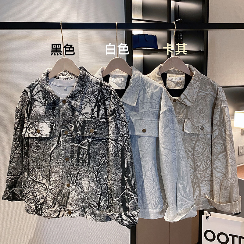 雅痞风春秋牛仔工装树枝印花夹克上衣B297-7750-P115控159,男装夹克,电商B297