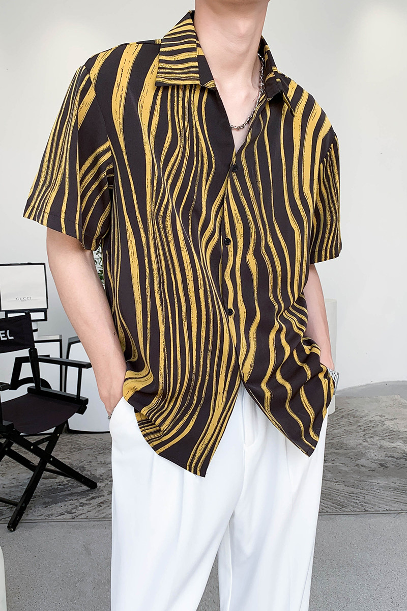 社会轻奢条纹半袖宽松花衬衫潮牌B297-2318-P55控88,男装衬衫,电商B297