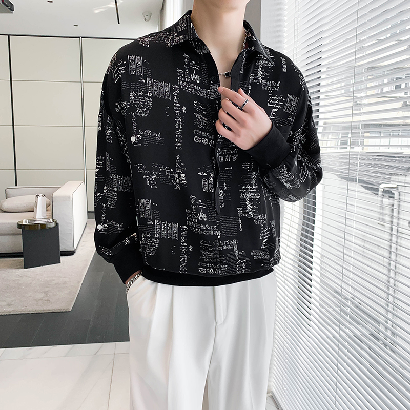 轻熟风宽松潮流男士痞帅垂坠碎花衬衫B297-2307-P60控88，男装衬衫，电商B297