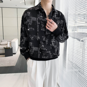 轻熟风宽松潮流男士痞帅垂坠碎花衬衫上衣B297-2307-P60控88图片