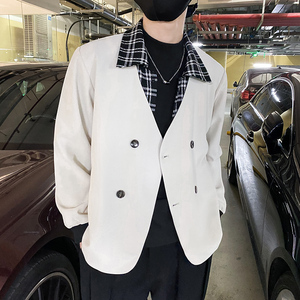 社会轻奢纯色假两件翻领双排扣休闲夹克B297-7763-P110控148图片