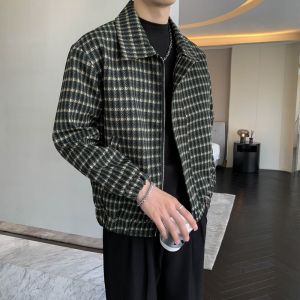 轻熟风纯色格子翻领休闲长袖青春夹克上衣B297-1806-P115控158图片