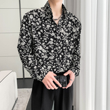 轻熟风秋装蝙蝠袖宽松垂坠碎花衬衫B297-2308-P58控78，男装衬衫，电商B297