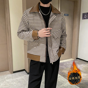 社会轻奢风千鸟格PU皮拼接加修身衣上衣B297-1809-P130控168图片