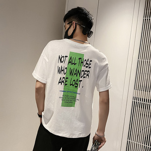 社会风纯色英文后背印花宽松T恤潮男B297-156-P35控58图片