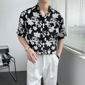 轻熟风纯色碎花免烫短袖流行宽松休闲衬衫B297-7782-P58控78图片