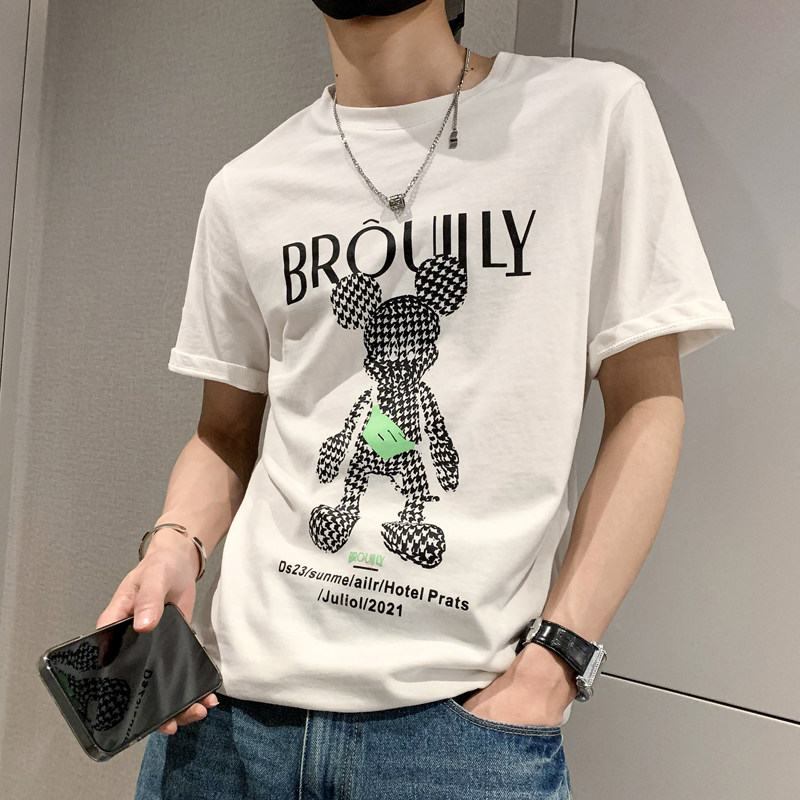 社会风纯色卡通印花圆领短袖T恤百搭B297-2103-P35控58图片