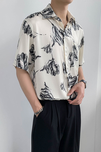 轻熟风宽松休闲碎花短袖尖领花衬衫上衣B297-7785-P58控78图片