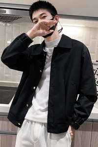 雅痞风春秋纯色纽扣翻领宽松夹克外套B297-7765-P88控118图片