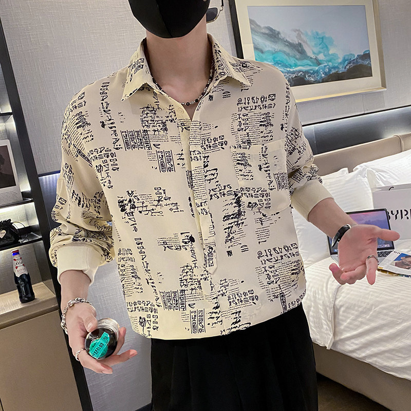 社会轻奢潮牌宽松潮流男士痞帅碎花衬衫上衣B297-2307-P60控88图片