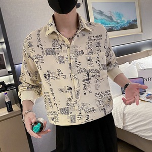 社会轻奢潮牌宽松潮流男士痞帅碎花衬衫上衣B297-2307-P60控88图片