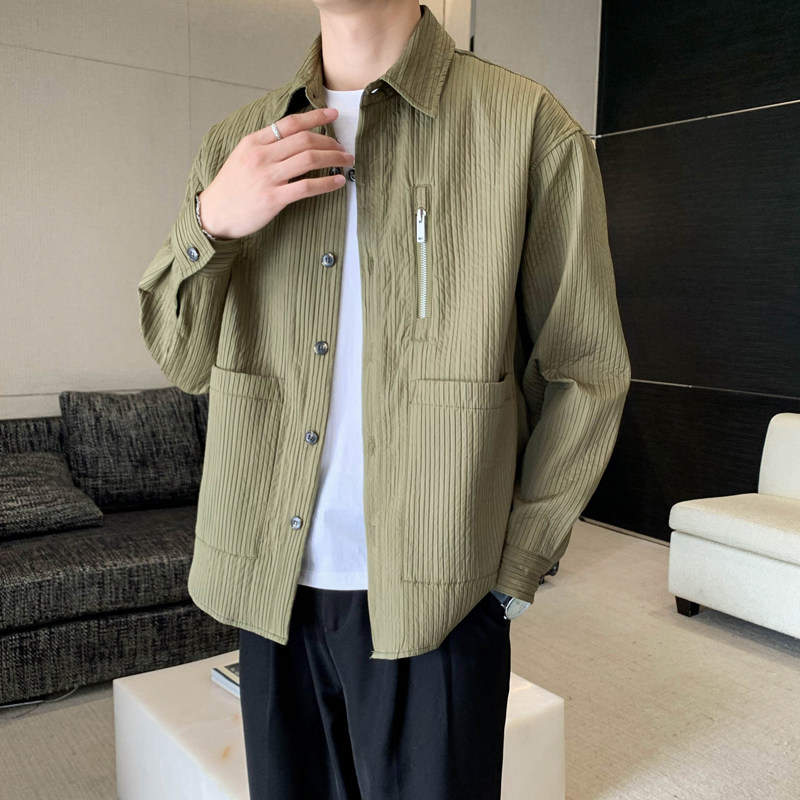 轻熟风翻领竖条纯色夹克外套1B297-332-P78,男装衬衫,电商B297