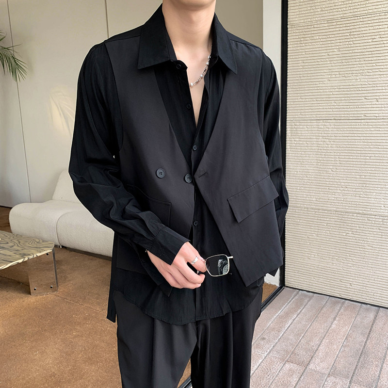 轻熟风纯色假两件马甲两件套装1B297-291-特P108,男装休闲套装,电商B297
