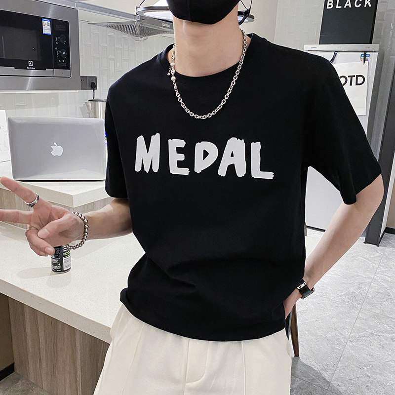 社会风纯色修身英文字母简约印花休闲T恤上衣B297-217-P35控58,男装T恤,电商B297