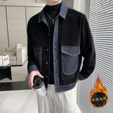 轻熟风纯色拼接牛仔雪尼尔小方格加厚衣B297-226--特P125控198，男装棉衣，电商B297