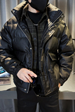 社会轻奢直播原版假两件PU皮面包服棉衣B297-311-特P140，男装棉衣，电商B297