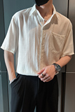 社会轻奢青春纯色宽松短袖休闲尖领痞帅衬衫B297-7787-P58控78，男装衬衫，电商B297