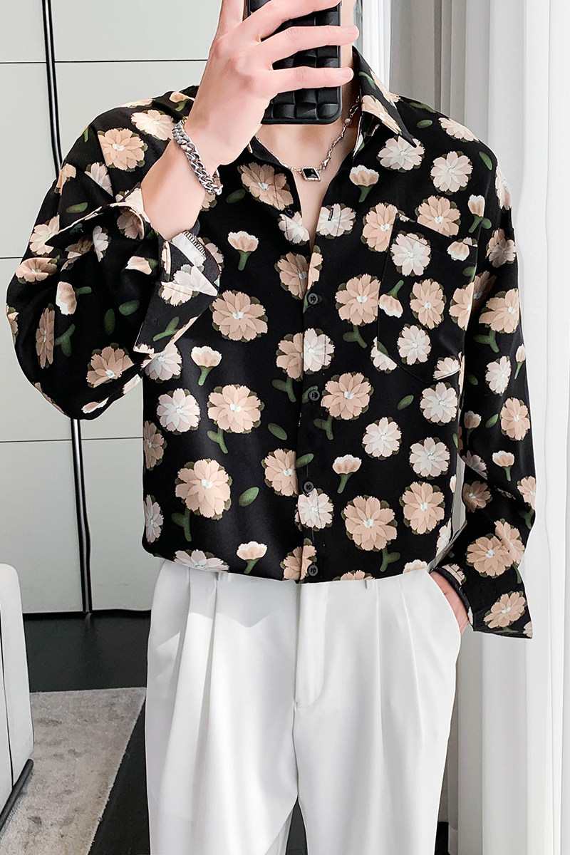轻熟风蝙蝠袖宽松碎花衬衫B297-2309-P58控78,男装衬衫,电商B297