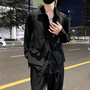 社会轻奢纯色假两件绸缎质感马甲两件套装B297-291-P115控158图片