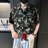 社会风美式复古水墨画满印短袖衬衫1B297-357-P45，男装衬衫，电商B297