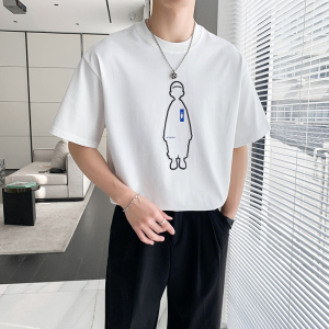 轻熟风高品质纯色小人卡通印花T恤痞帅B297-251-特P50控68图片