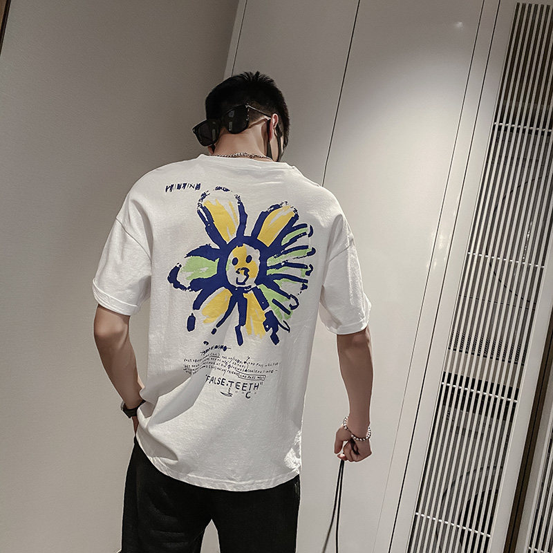 社会风夏季纯色涂鸦印花宽松圆领T恤上衣B297-153-P35控58,男装T恤,电商B297