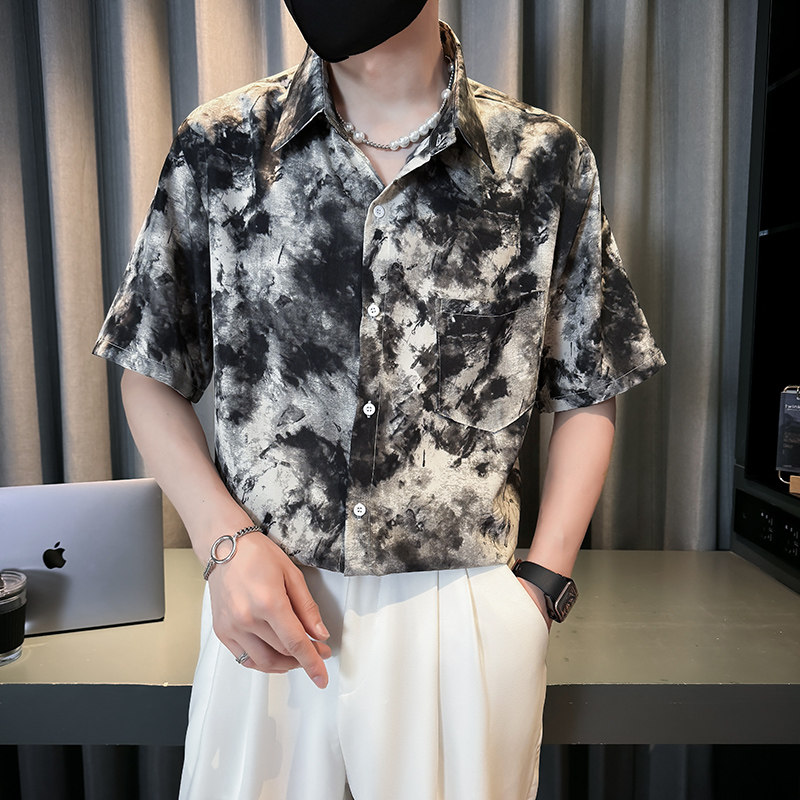 社会风现货潮牌设计感扎染夏威夷沙滩衬衫1B297-358-P45,男装衬衫,电商B297