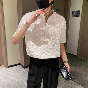 社会轻奢立体格子套头宽松衬衫B29792315-P58控89图片