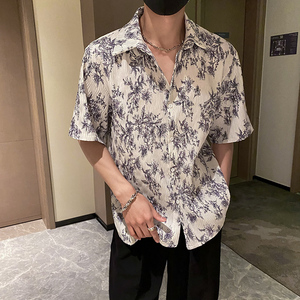 社会轻奢宽松碎花折皱花衬衫B297-2317-P55控88图片