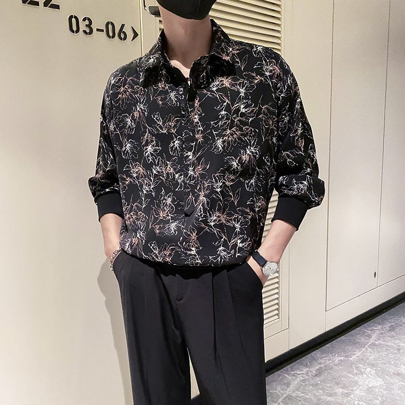 社会轻奢蝙蝠袖宽松痞帅花衬衫B297-2306-P60控88,男装衬衫,电商B297