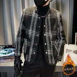 社会轻奢香风格子无领加厚纽扣棉衣B297-7758-P130，男装棉衣，电商B297