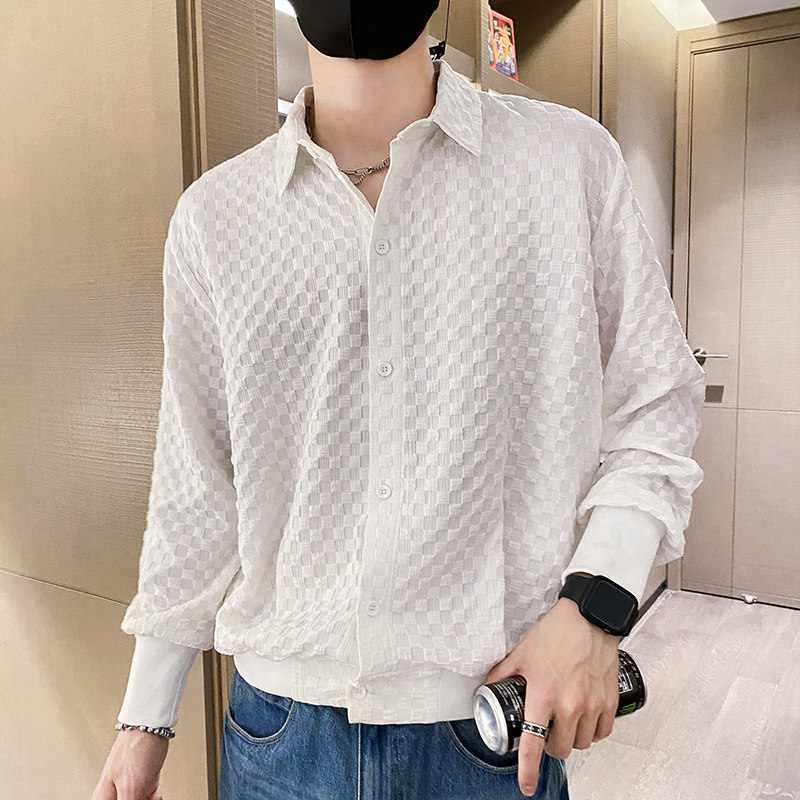 社会风纯色长袖春夏尖领宽松纽扣衬衫B297-7771-P68控98，男装衬衫，电商B297