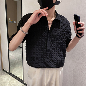 社会轻奢立体格子套头宽松衬衫B29792315-P58控89图片