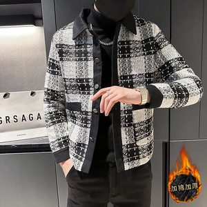 社会轻奢冬季单排扣衬衫领休闲棉衣格子B297-7789-P130