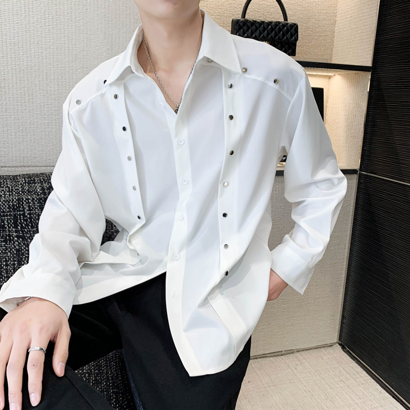 轻熟风夜店男白色长袖铆钉衬衫5B297-331-P88,男装衬衫,电商B297
