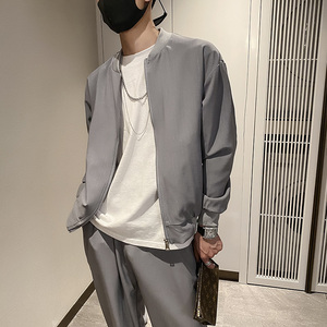 社会轻奢纯色亮丝棒球领休闲套装痞帅B297-7708-特P110控165图片