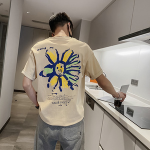 社会风夏季纯色涂鸦印花宽松圆领T恤上衣B297-153-P35控58图片