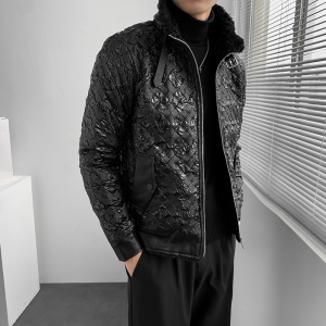 轻熟风修身PU皮羊羔毛复合加厚衣条纹B297-2816-P150控208图片