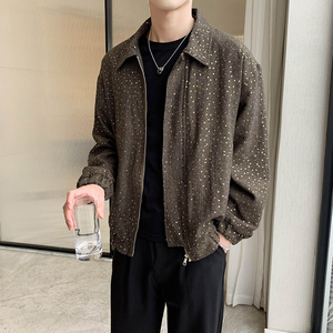 轻熟风春装现货人字尼亮片大翻领修身夹克B297-7762-P110控148图片
