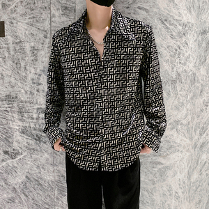 社会轻奢丝绒亮面痞帅花衬衫B297-293-P68控98图片