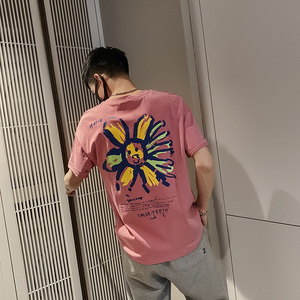 社会风纯色印花宽松圆领T恤时尚B297-153-P35控58图片