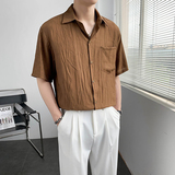 轻熟风纯色短袖免烫宽松休闲尖领衬衫B297-7787-P58控78，男装衬衫，电商B297