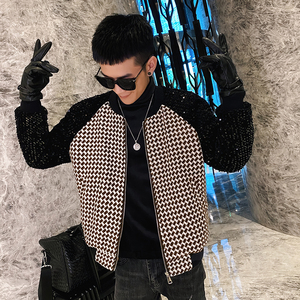 社会风亮片拼接千鸟格夹衣B297-2815-P125控168图片