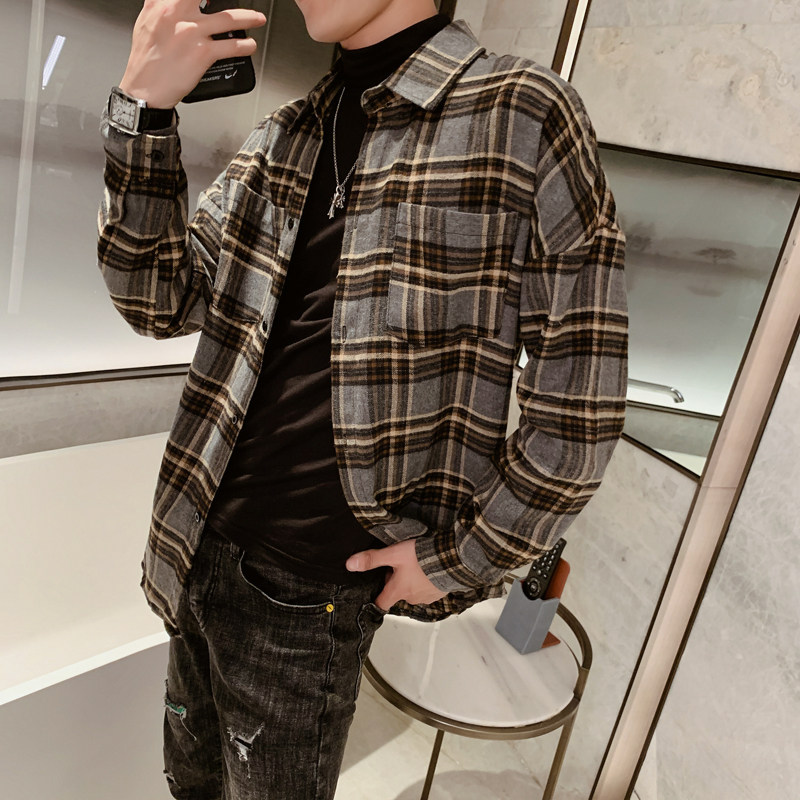 社会风格子百搭休闲宽松长袖衬衫上衣B297-137-特图片