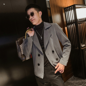 社会风春季纯色西装领双排扣休闲夹克外套B297-2806-P88控108