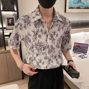 社会轻奢宽松碎花折皱花衬衫B297-2317-P55控88图片
