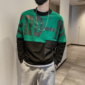社会风纯色字母印花拼接宽松卫衣上衣B297-150-P78控108图片