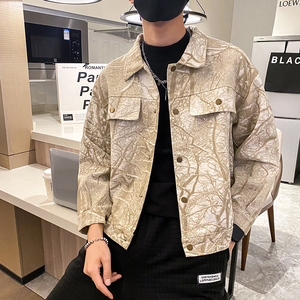 雅痞风春秋牛仔工装树枝印花夹克上衣B297-7750-P115控159图片