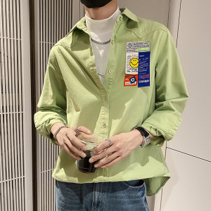 社会风春秋纯色笑脸贴标宽松衬衫时尚B297-7701-P73控108图片