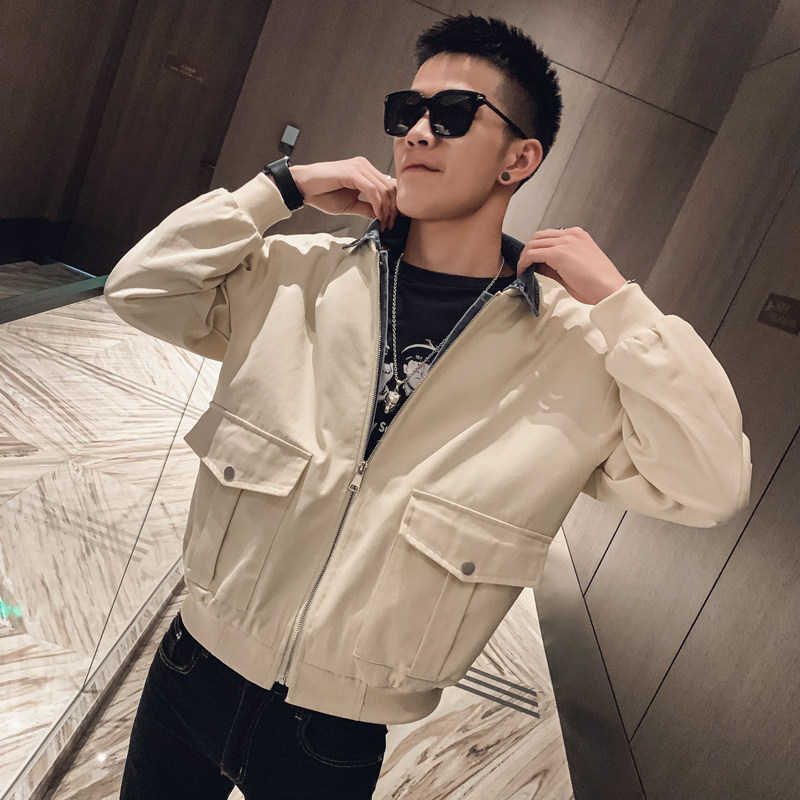 2021春社会风纯色立体贴袋牛仔假两件夹克B297-3903图片